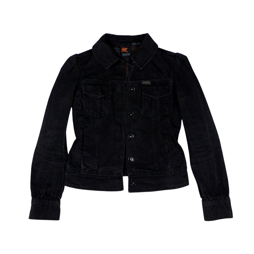 Parasuco denim jean jacket black fitted fitted military street cropped sz S